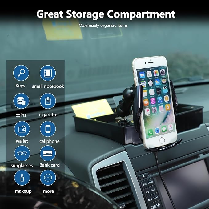 Car Dashboard Storage Tray Compatible with Nissan Frontier 2009-2017 ABS Dashboard Non-Slip Storage Organizer Tray with Phone Holder Mount Interior Accessories (Style F)
