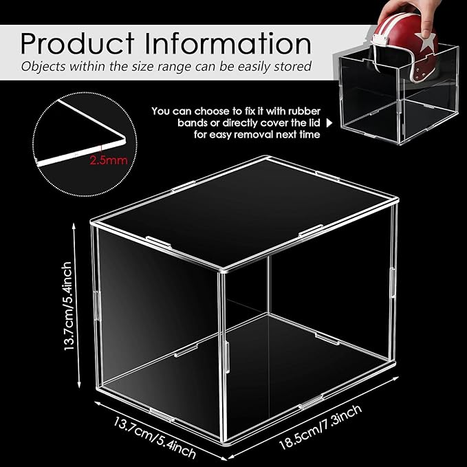 2 Pack Mini Helmet Display Case Clear Acrylic Football Baseball Helmet Display Box Holder Transparent Cube Organizer Stand for Collecting Sports Memorabilia Toy 7.3 x 5.4 x 5.4''