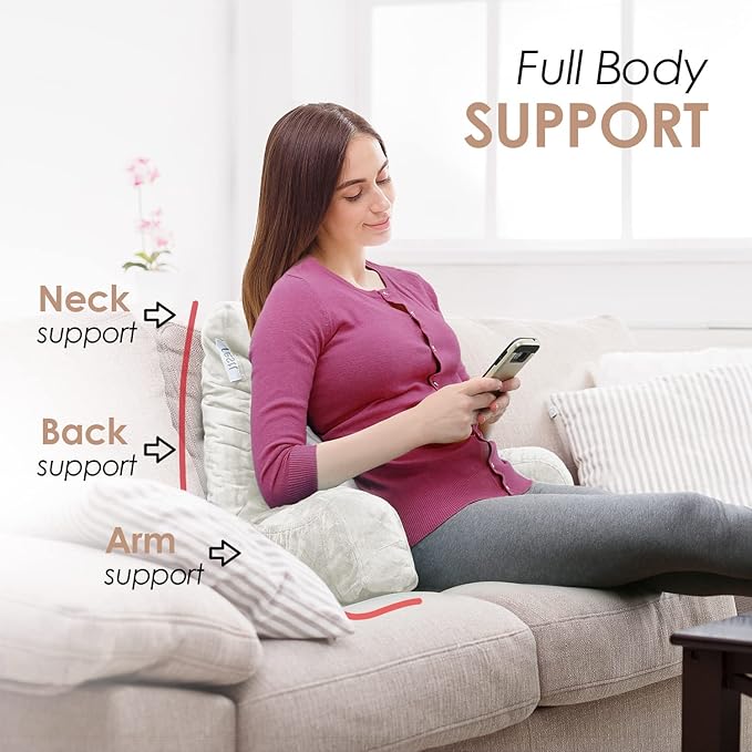 Nestl Reading Pillow for Kids & Teens with Shredded Memory Foam, Backrest Pillows for Reading, Watching, and Gaming, Use on The Couch, Bed, or Floor, Adjustable Support with Washable Cover White
