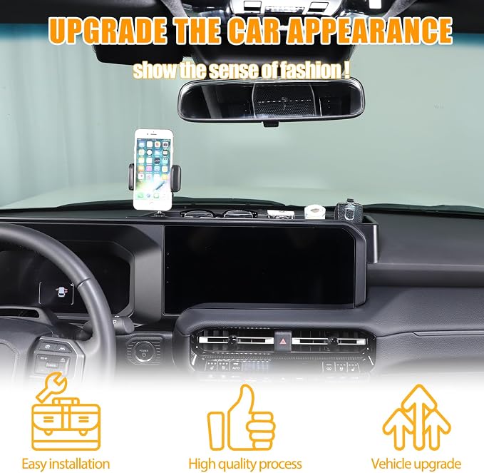 Center Console Dash Organizer Tray Compatible with Toyota Land Cruiser 250 Prado 2024 2025 2026 Navigation Screen Rear Insert Auxiliary Storage Box,Phone Holder Accessories (Style A)