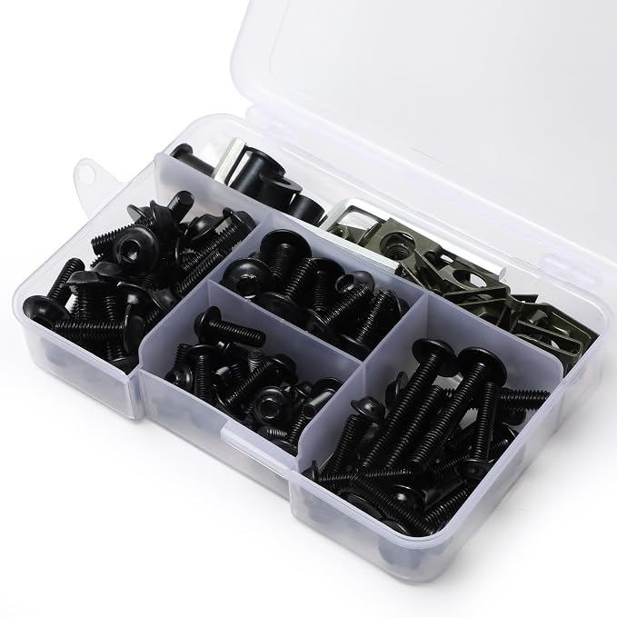 177Pcs Motorcycle Fairing Bolt Kit, M5 M6 Stainless Steel Windscreen Screws Fastener Clips Universal Fit for Sportbike Kawasaki Suzuki Honda Yamaha BMW Ducati GSXR Motorcycle(Black)