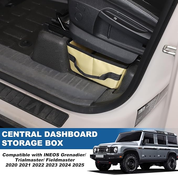 Under Seat Storage Box Tray Compatible with Ineos Grenadier 2020-2025, Customized Oxford Cloth Driver Passenger Underseat Hidden Organizer Tool Box Organizer with Anti-slip and Handle (Beige)