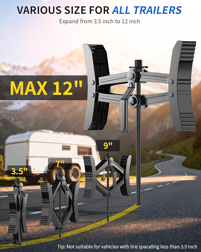 BEBOBLY Camper RV Wheel Chock Stabilizer 2 Sets, Heavy Duty X-Shaped Camper Wheel Chocks with Wrench for Travel Trailer, Fits 3.5" to 12" Wheel Gaps, Anti-Move Tire Wheel Chock