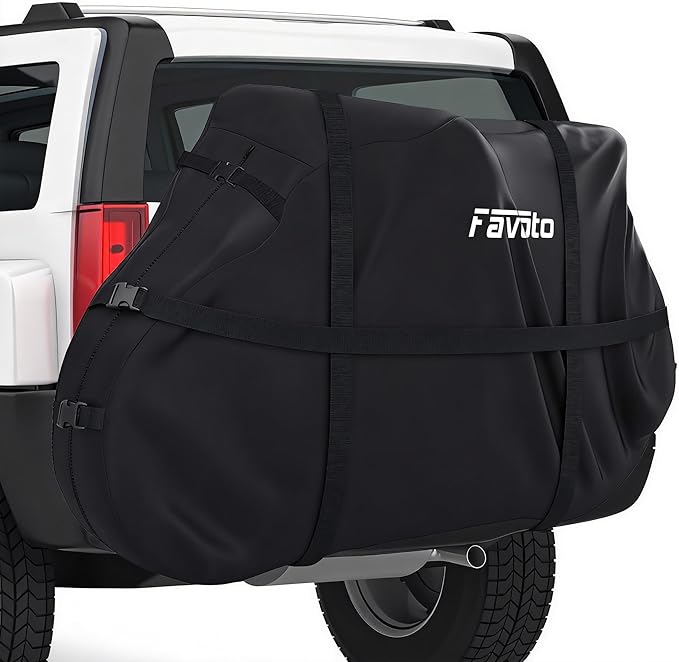 Favoto Bike Cover for Transport 2 Bikes - Waterproof Outdoor Bicycle Cover on Rear Bike Rack, 600D Thicken Oxford Heavy Duty Bike Rack Covers for 2 Bikes on Hitch Travel Storage