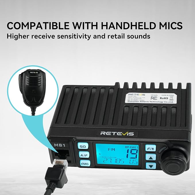 Retevis MB1 AM/FM CB Radio Kit, Portable CB Mobile Radio Kit with 5W Mini External Speaker and Magnetic Antenna, Noise Reduction, Emergency Channel 9/19, VOX, CB Radios Long Ranges for Trucker