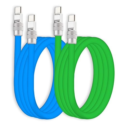 chubbycable Couple Chubby 2 Pack 240W USB C Cable Extra Thick Silicone Fast Charging Cable Compatible with iPhone 17-15 Series iPad Galaxy Series, Blue+Green, Type-C to Type-C, 8.2FT