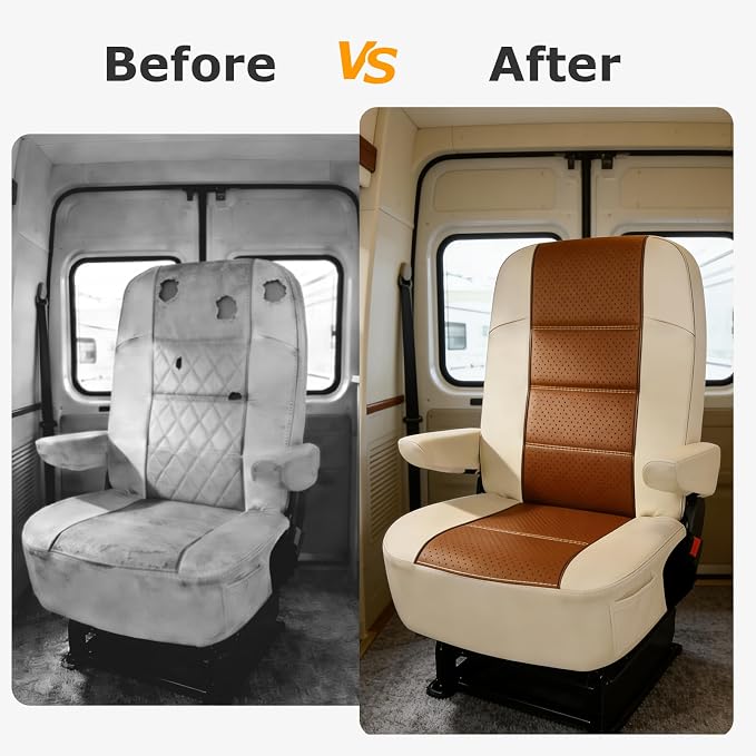 Dulepax RV Seat Covers for Captains Chairs, 1 PCS Motorhome Seat Protectors with Armrest Covers, Breathable PU Leather Seat Chair Cover for Class A Camper Van Trailer