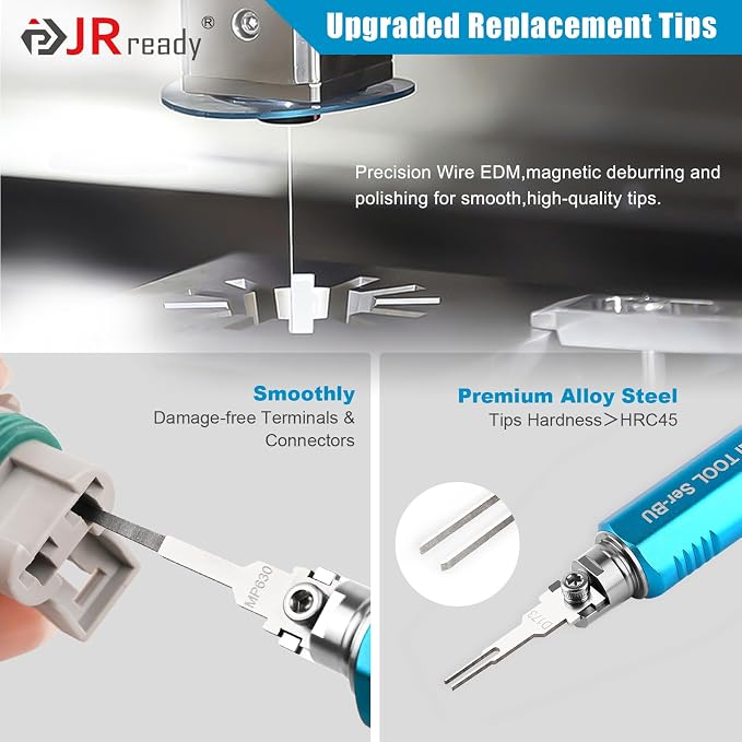 JRready ST5349 Pin Removal Tool Kit, 24PCS Replacement Pin Extractor Tools, Comprehensive Electrical Terminal Release Tool Set for Deutsch, AMP/TE, Molex, Delphi, JST, Harting Connectors