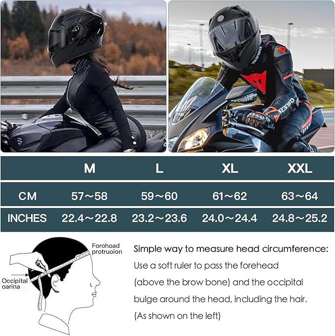 Motorcycle Bluetooth Modular Helmet, DOT Approved Dual Visor Full Face Flip Up Bluetooth Integrated Motorcycle Helmet for Adults Men and Women