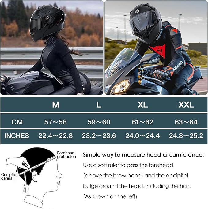 Motorcycle Bluetooth Modular Helmet, DOT Approved Dual Visor Full Face Flip Up Bluetooth Integrated Motorcycle Helmet for Adults Men and Women