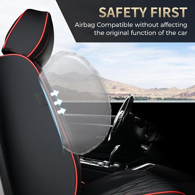 FLORICH Car Seat Covers Front Pair Luxury Faux Leather Car Seat Cover Automotive Seat Covers 2 Pack Waterproof Car Seat Cushion Protector Universal Fit for Most Cars Sedans Trucks SUV, Black&Red Line