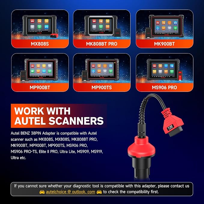 Autel Original BENZ-38 PIN Adapter, 38 Pin Male to 16 Pin Female OBDII Connector Compatible with Mercedes-Benz Pre-2001, Work with OBD2 Diagnostic Scan Tool OBD II Scanner