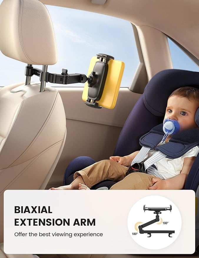 Lamicall Car Headrest Tablet Holder - [3 in 1 Extension Arm] Adjustable Tablet Car Mount for Back Seat, Gifts Road Trip Essentials for Kids, for 4.7-11" Device Like iPad Pro, Air, Mini, Galaxy, Fire