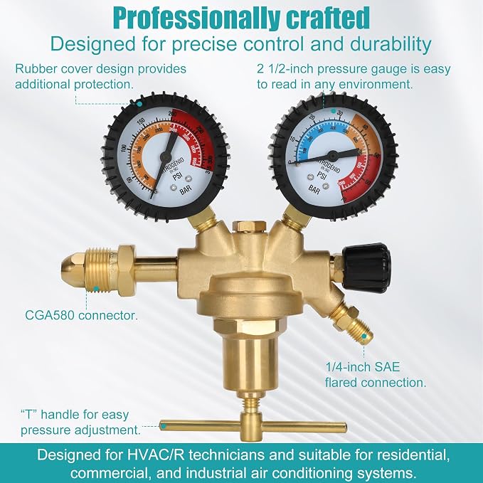 Drkerr 53010 Automotive HVAC Pressure Tester Kit, Nitrogen Pressure Regulator, Charging Hose, Leak Detection Adapter, R134a Connector, Custom Molded Plastic Boxes, Professional-Pressure Testing Tools