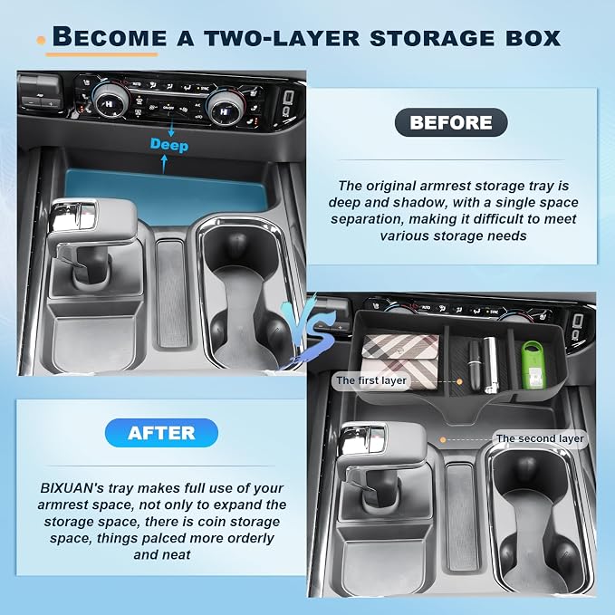 Silverado Sierra 1500 Console Organizer -2023 2024 2025 Chevy Silverado/GMC Sierra 1500 Accessories Center Console Tray 2022-2025 Silverado Sierra Interior (Only Fit Full Console w/Bucket Seats)-Black