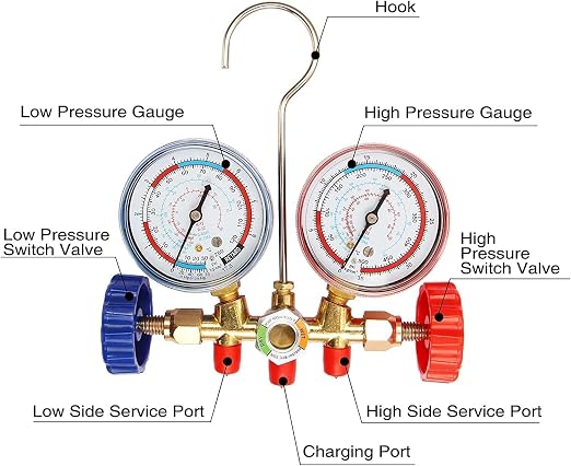 R410A Manifold Gauge Set, 3 Way AC Diagnostic Manifold Gauge Set for R410a R22 R134a R404a Refrigerant,Automotive AC Manifold R410a Adapters,with 3ft Hoses