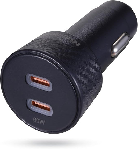 Griffin Dual Port Car Charger 60W, USB-C Car Adapter with 2 x 30W USB-C PD, Compact Multi-Port with Indicator Light