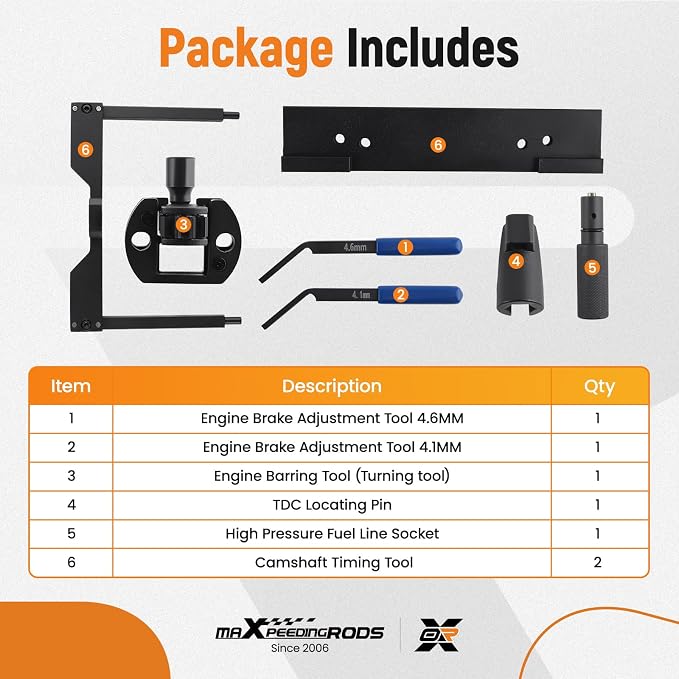 maXpeedingrods For Detroit Diesel DD15 DD16 Engine Brake Adjustment + Camshaft Timing Tool + TDC Locating Pin + Barring Tool + Fuel Line Socket, W470589104000 W470589001500 W470589046300, 7PCS