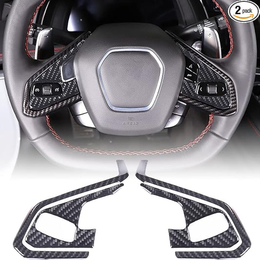Steering Wheel Button Cover Compatible with Chevrolet Corvette C8 2020-2023, Steering Wheel Frame Trim, Car Steering Wheel Panel Protection Frame Molding Sticker (Matching black)