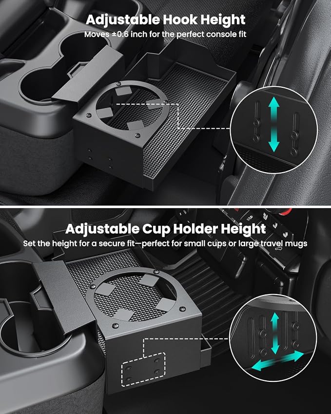 Center Console Hanging Organizer with Cup Holder for Chevy Silverado & GMC Sierra 1500 (2019–2026) and 2500HD 3500HD (2020–2026), Bench Seat Console Organizer Storage Box (Split-Bench Folding Seat)