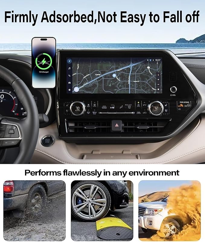 Car Phone Holder for 2020-2026 Toyota Highlander Accessories 15W Fast Wireless Charger Magnetic Cell Phone Mount Hands-Free 360 Degree Rotation, Dashboard Original-Size Replacement Model