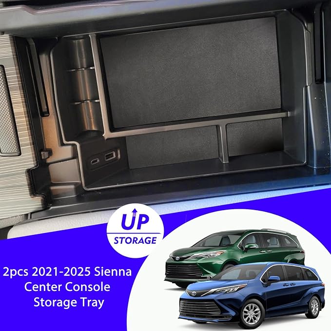 2pcs 2023 2024 2025 2026 Sienna PU Leather Center Console Storage Tray for 2021-2025 2026 Toyot a Sienna Accessories Center Console Tray Sienna 2024 Lower Center Console Organizer(Leather Pad)