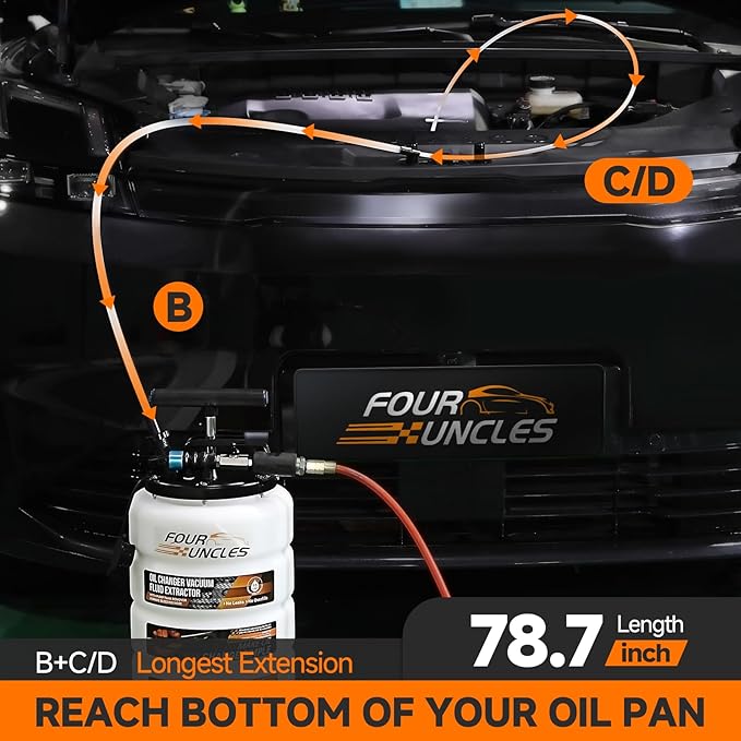 FOUR UNCLES Oil Extractor - Vacumm Fluid Extractor with Pump Tank Remover & Tubes for Oil Change and a Hose for Brake Bleeding