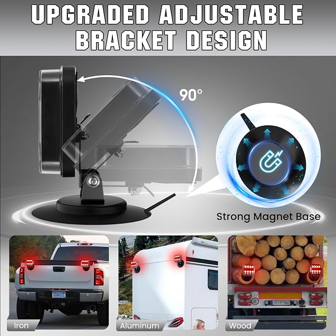 Wireless Trailer Lights Kit, Rechargeable Magnetic Trailer Lights, Portable LED Tow Lights for Trucks, Boats, RVs, Vehicle, Caravan