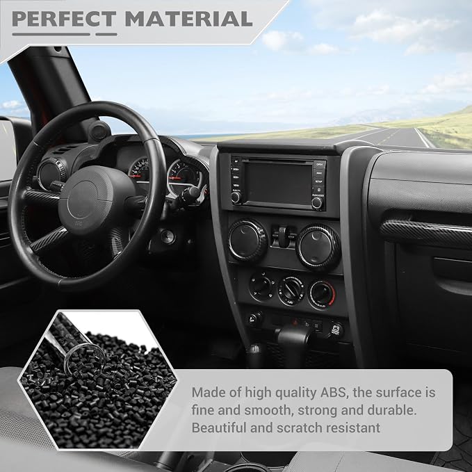 JeCar 10pcs for Jeep Wrangler Interior Trim Kit Carbon Fiber Interior Accessories for 2007-2010 Jeep Wrangler JK JKU Sahara Sport Rubicon & Unlimited