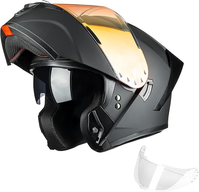 ILM Modular Motorcycle Helmet for Adults Full Face Flip up Riding with Dual Visor Street Bike Racing DOT Model MM966 (Matte Black Red, L)