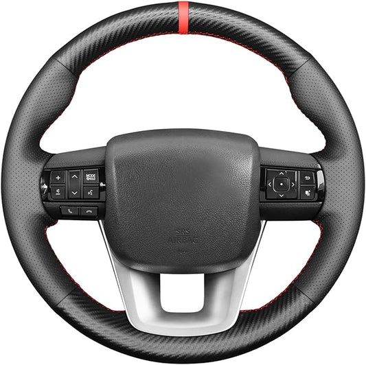 MEWANT Car Steering Wheel Cover for Toyota Hilux/Fortuner Hand Stitch Carbon Fiber&Microfiber Leather Car Steering Wrap
