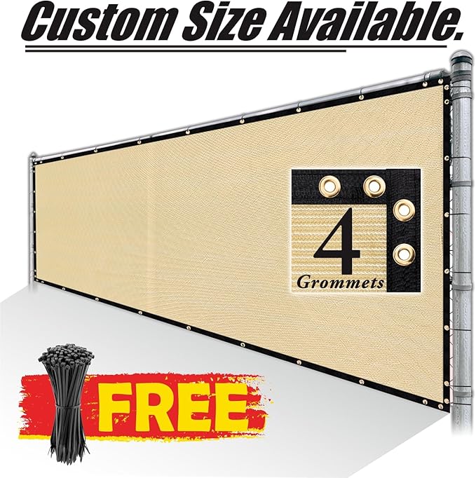 Royal Shade Custom Size 5' x 22' Beige Fence Privacy Screen Windscreen Cover Netting Mesh Fabric Cloth - Cable Zip Ties Included (We Make Custom Size)