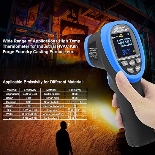 -58~3272°F High Temp Thermometer Pyrometer,Industrial Laser Thermometer Gun 50:1 with Flashlight,LCD Color Screen/Max/Min/AVG,High Heat Thermometer for Engine, Kiln, Forging