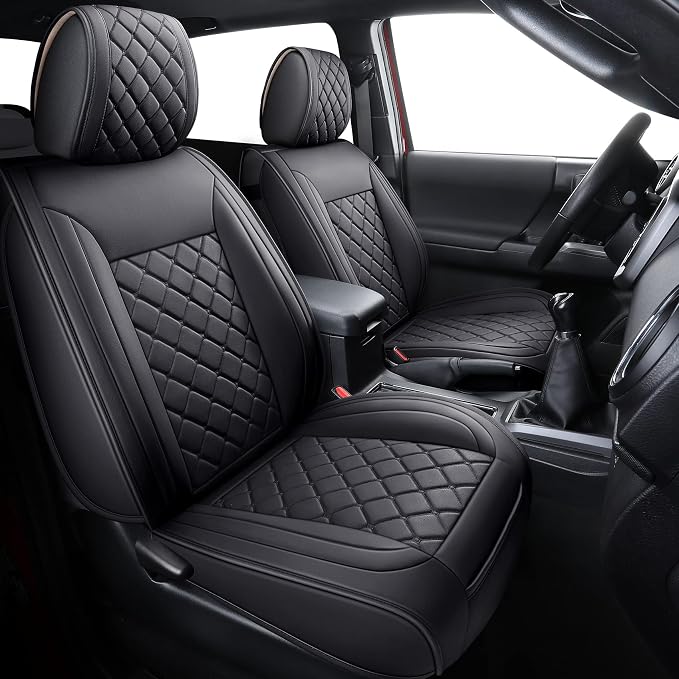 Tomatoman Tacoma Seat Covers Customized for 2005-2025 2026 Truck Sport Gen SR Extended Pro Off-Road Pickup V6, Waterproof Faux Leather Car Cushions(2 PCS Front, Black)