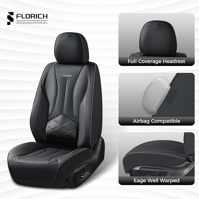 FLORICH Car Seat Covers Full Set, Leather Seat Covers for Cars, Waterproof Car Seat Protectors 5 Seats, Front and Rear Seat Covers for Cars, Automotive Seat Protector Fit for Most Car SUV Truck