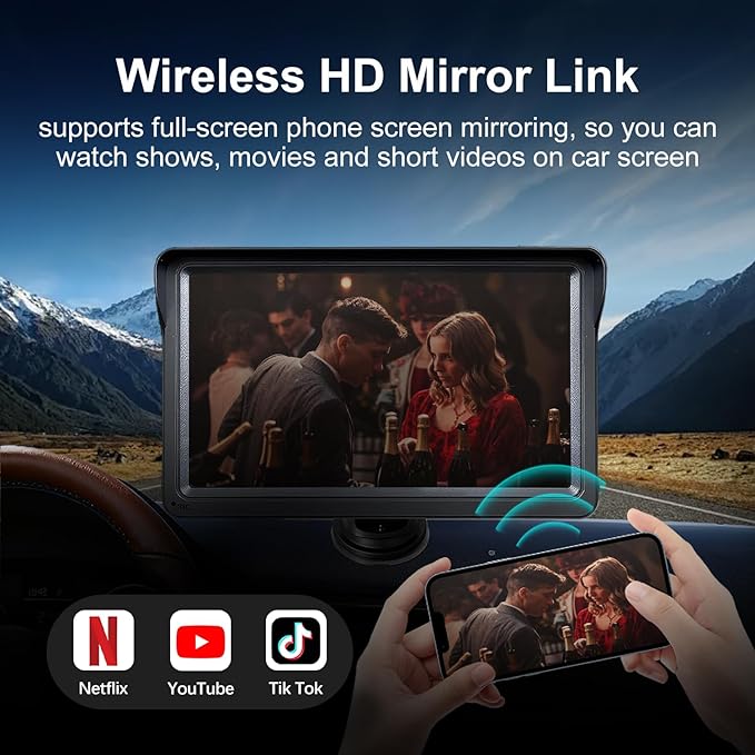 7" Wireless Carplay Screen for Car, for Apple CarPlay & Android Auto, Touch Screen Wireless Car Play Mirror Link with Backup Camera, GPS, Voice Control Carplay Car Stereo