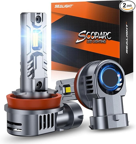 SEALIGHT H9/H11/H16 Lights 50000LM Extra Wide View, 6500K Cooling Fan 1:1 Stock Bulbs Size H11 LED Fog Bulbs For ATV, Plug-N-Play, 2 Pack
