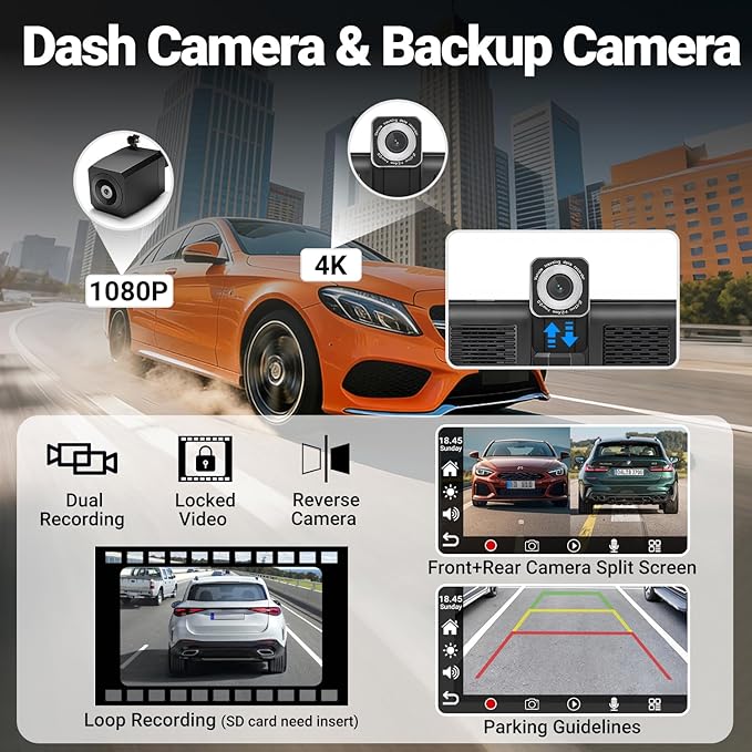 Wireless Carplay Screen for Car 10.26" Portable Touchscreen Car Stereo for Apple Carplay & Android Auto with 4K 360 Rotation Dash Cam & 1080P Backup Camera, Mirror Link, Siri, GPS Navigation, FM