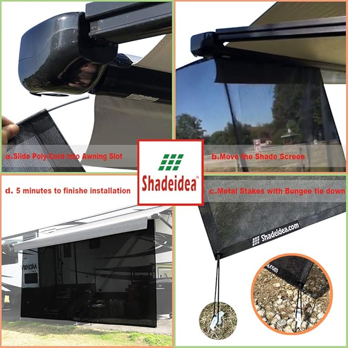 Shadeidea RV Awning Sun Shade Screen for Awning - 9' X 20' 5'' Black Mesh Sunshade Motorhome Camping Trailer UV Sunblocker Canopy Sunscreen - 3 Year Warranty
