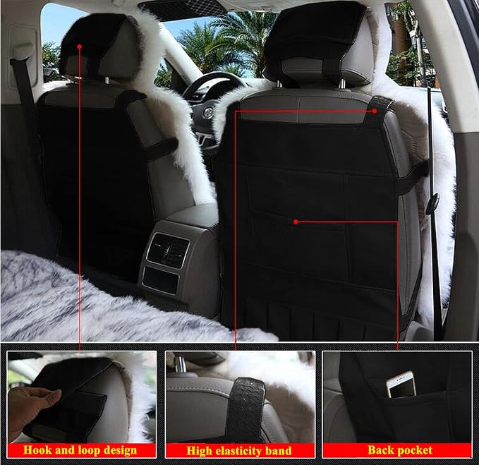 Winter Warm Authentic Australia Sheepskin Car Seat Cover Luxury Long Wool Front Seat Cover Fits Most Car, Truck, SUV, or Van (Black)