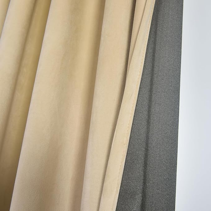 Roslynwood Luxury Soft Sand Velvet Curtains 63 inches Long Back Tab Thermal Insulated Blackout Window Drapes for Living Room/Bedroom/Dining Room, W52 x L63, 2 Panels