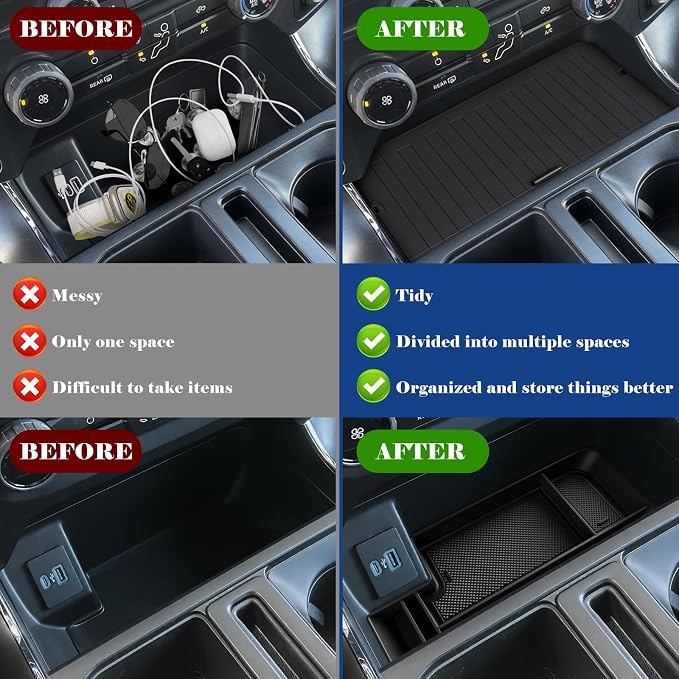 Sinvanho Center Console Organizer Cover for Ford F150 Accessories 2021-2024 2025 & Lightning XLT 2022 2023 2024 and Center Console Cover for 2021-2025 Ford F150 with Work Surface Console
