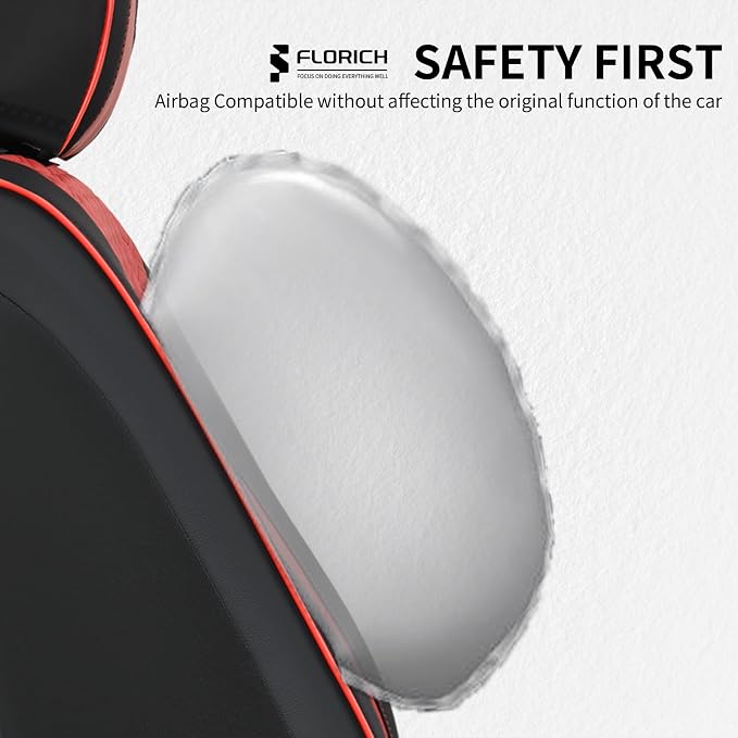 FLORICH Leather Front Seat Covers Red Car Seat Cover Breathable Waterproof Seat Cover for Cars Automotive Seat Covers 2 Front Seats Protector Universal Fit for Most Car Truck SUV, Black&Red