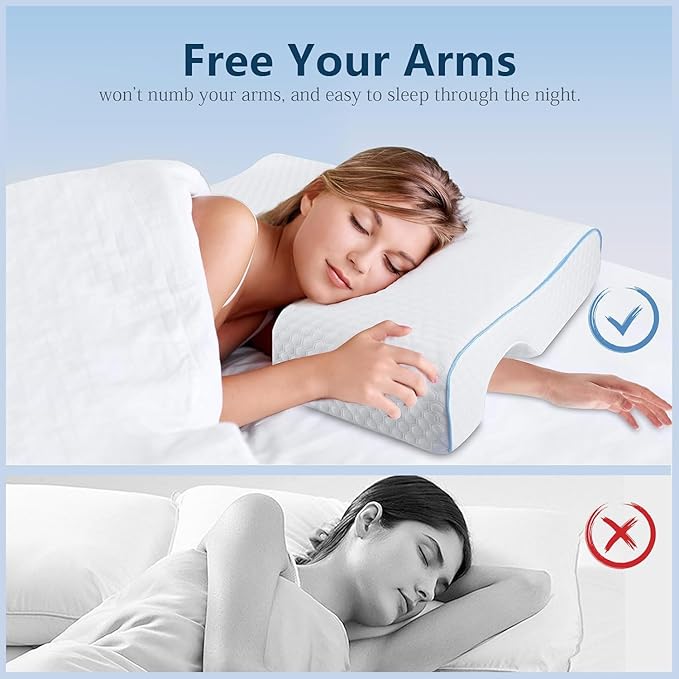 Arched Memory Cuddle Pillow for Adults with Arm Hole - 3D Arched Memory Foam Core, Slow Rebound Pillow for Back/Neck Pain Relief, with Pillowcase (L)