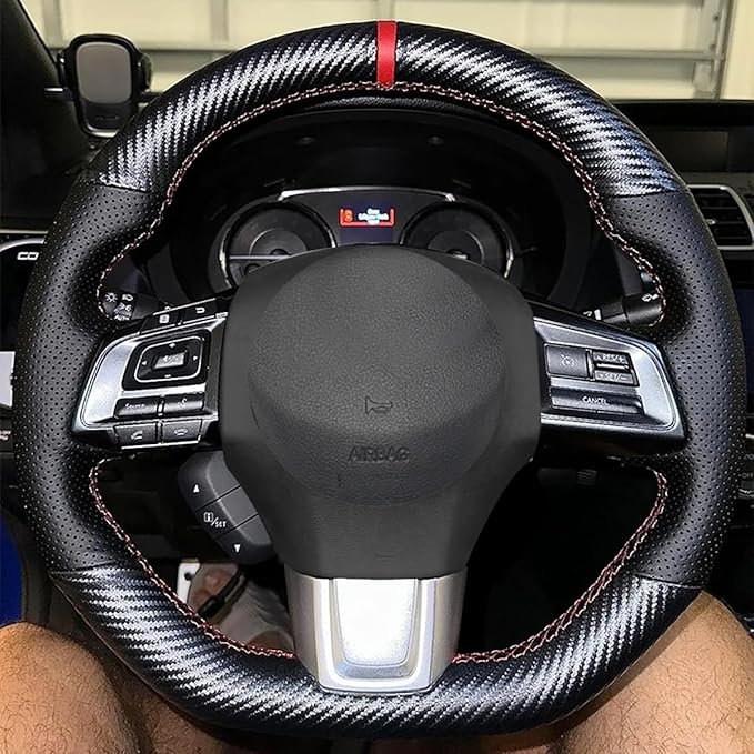 Custom Fit OEM Suede Carbon Fiber Leather Steering Wheel Cover for Subaru WRX STI 2015 2016 2017 2018 2019 2020 2021 / Subaru Levorg 2015-2019 Interior Accessories (1)