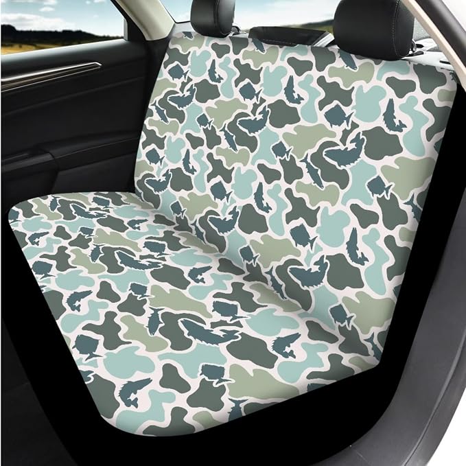 Bulopur Blue Fish Camo Auto Seat Covers with Car Steering Wheel Cover Car Armrest Cushion Pads Headrest Covers Vehicle Seat Belt Covers Automotive Accessories for SUV Truck Van