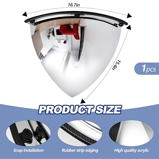 Suzile 1 Pieces 26 Inch Acrylic Quarter Dome Mirror Convex Corner Safety Mirror High Viewing Angle Blindspot for Wall Warehouses Offices Retail Stores Parking Garages