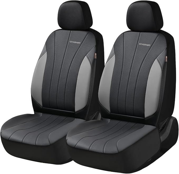 Coverado Car Seat Covers， 2 Front Seats Waterproof Nappa Leather Automotive Seat Protectors, Front Luxury Mesh Seat Covers, All-Weather Universal Fit for Most Cars SUVs, Trucks, Black