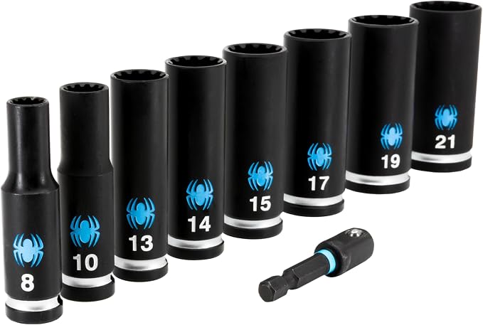 Spyder 9-Piece 3/8-Inch Drive Deep Thin-Walled Metric Impact Socket Set with Adapter (19705)