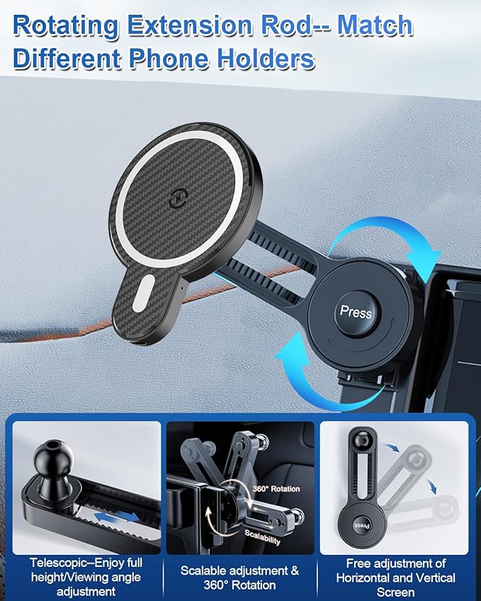 PZK Car Phone Holder for KIA Sportage 2023 2024 2025 EX/SX/SX-Prestige/X-Line Accessories 12.3-Inch Screen Fixed Clip, Strong Magnetic 15W Fast Wireless Charging Phone Mount, 360° Extension Rod